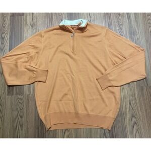 Sette Ponti Mens Large Merino Wool 1/4 Zip Sweater Mock Neck Italy Orange